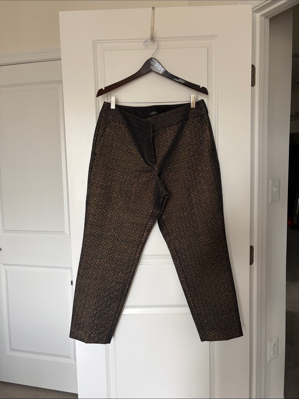 LOFT Brown and Black Metallic Patterned Ankle Pants